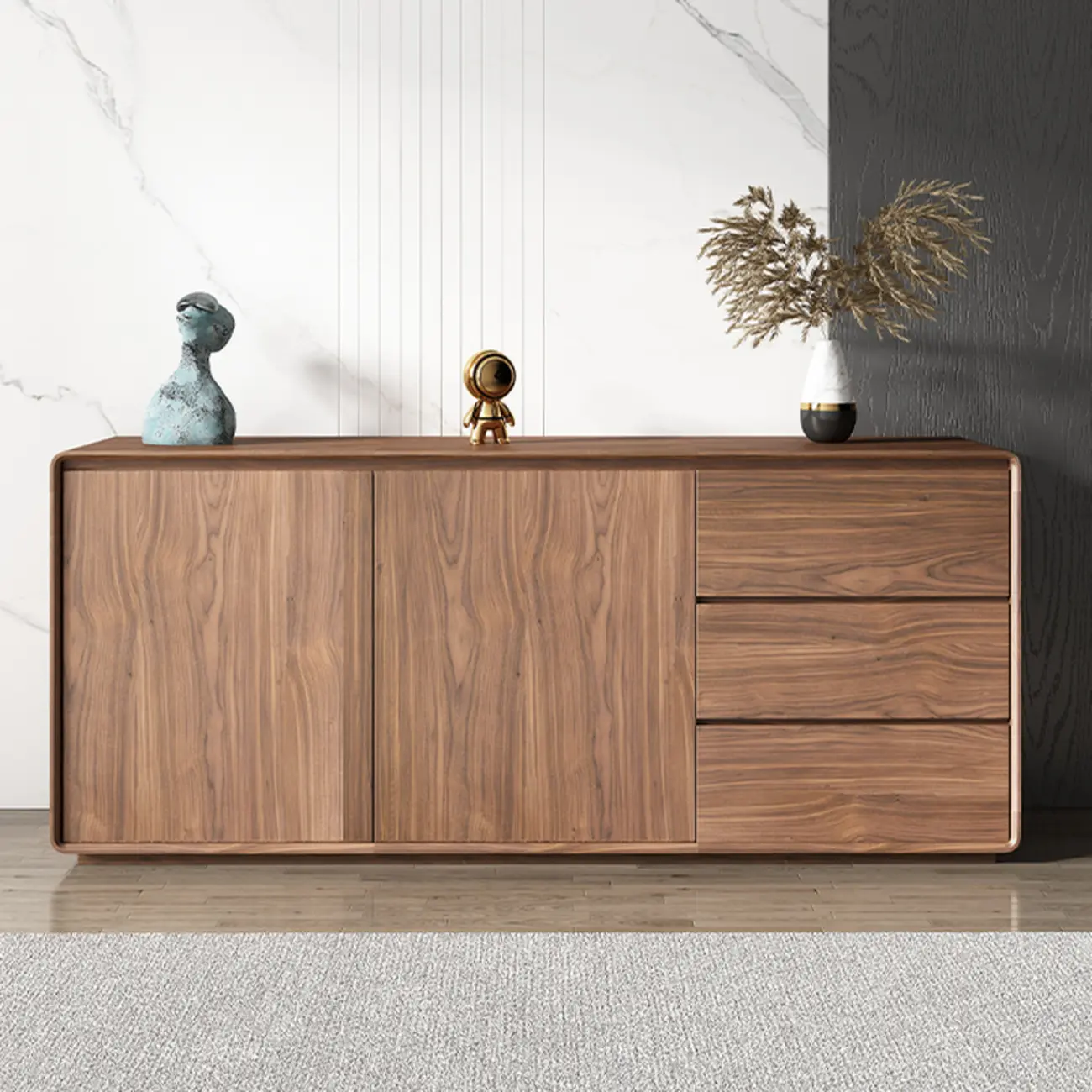 Large Cocoa Wooden Storage Cabinet with Drawers & Doors Image - 1 | homeyfad