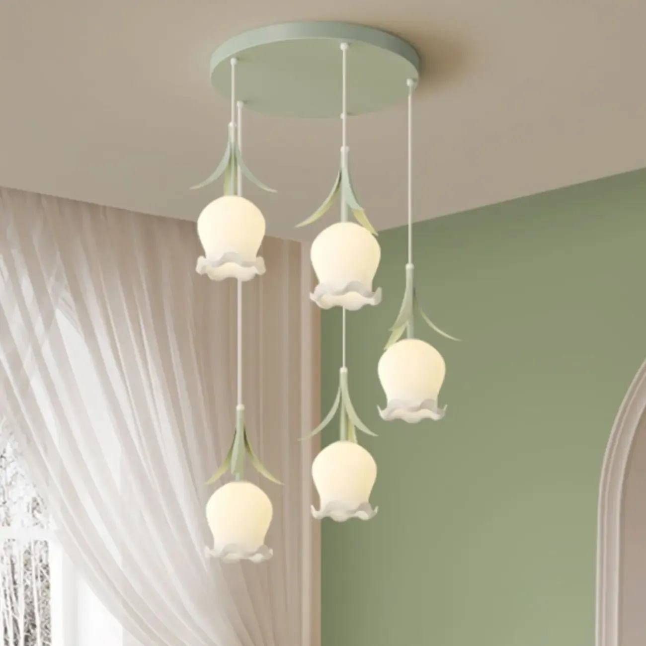 Elegant White Glass Floral LED Pendant Light for Living Room Image - 2