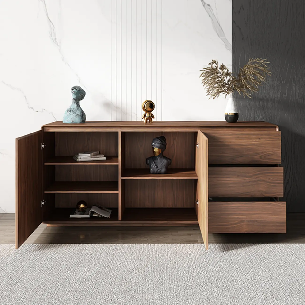 Large Cocoa Wooden Storage Cabinet with Drawers & Doors Image - 2 | homeyfad