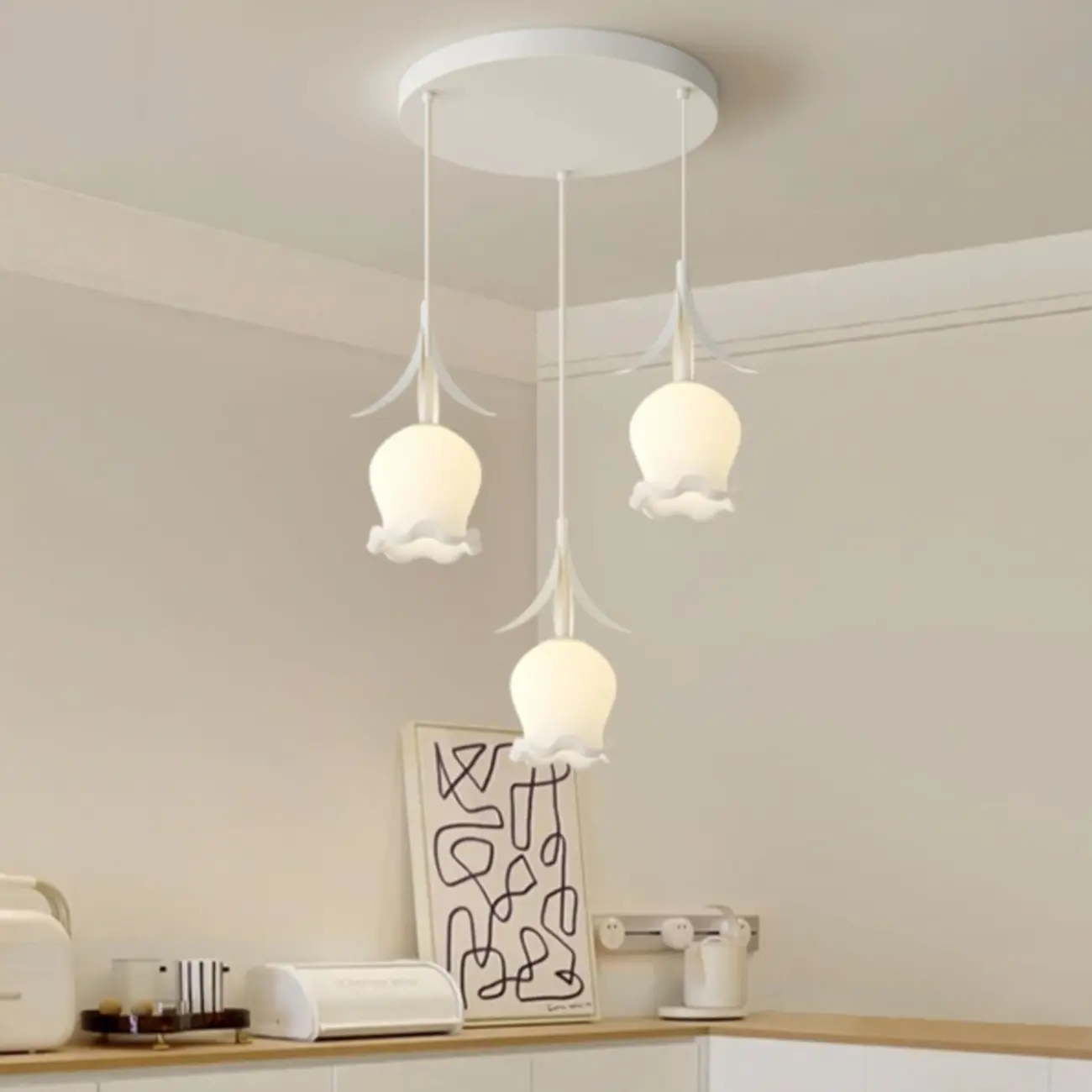 Elegant White Glass Floral LED Pendant Light for Living Room Image - 3 | homeyfad
