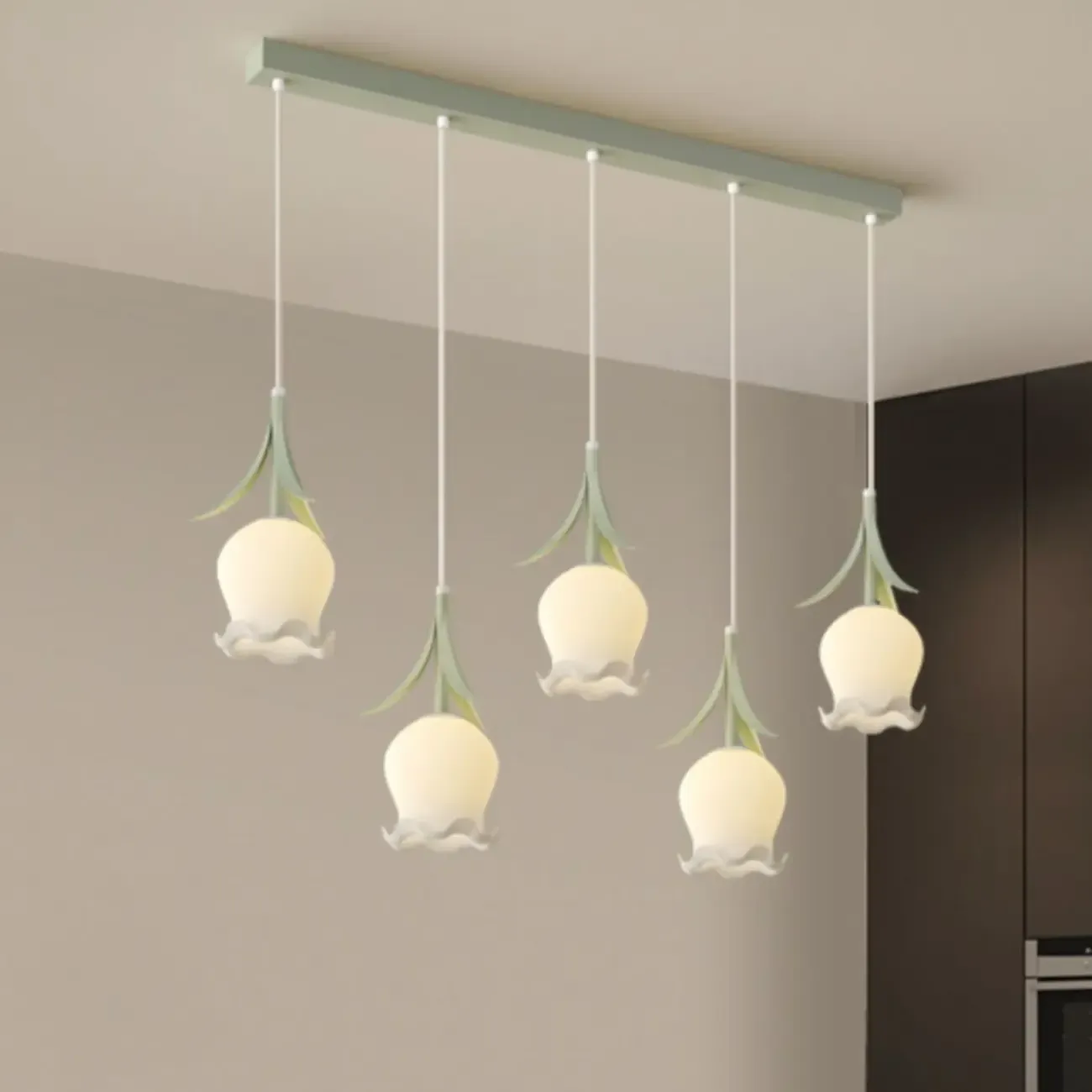 Elegant White Glass Floral LED Pendant Light for Living Room Image - 4