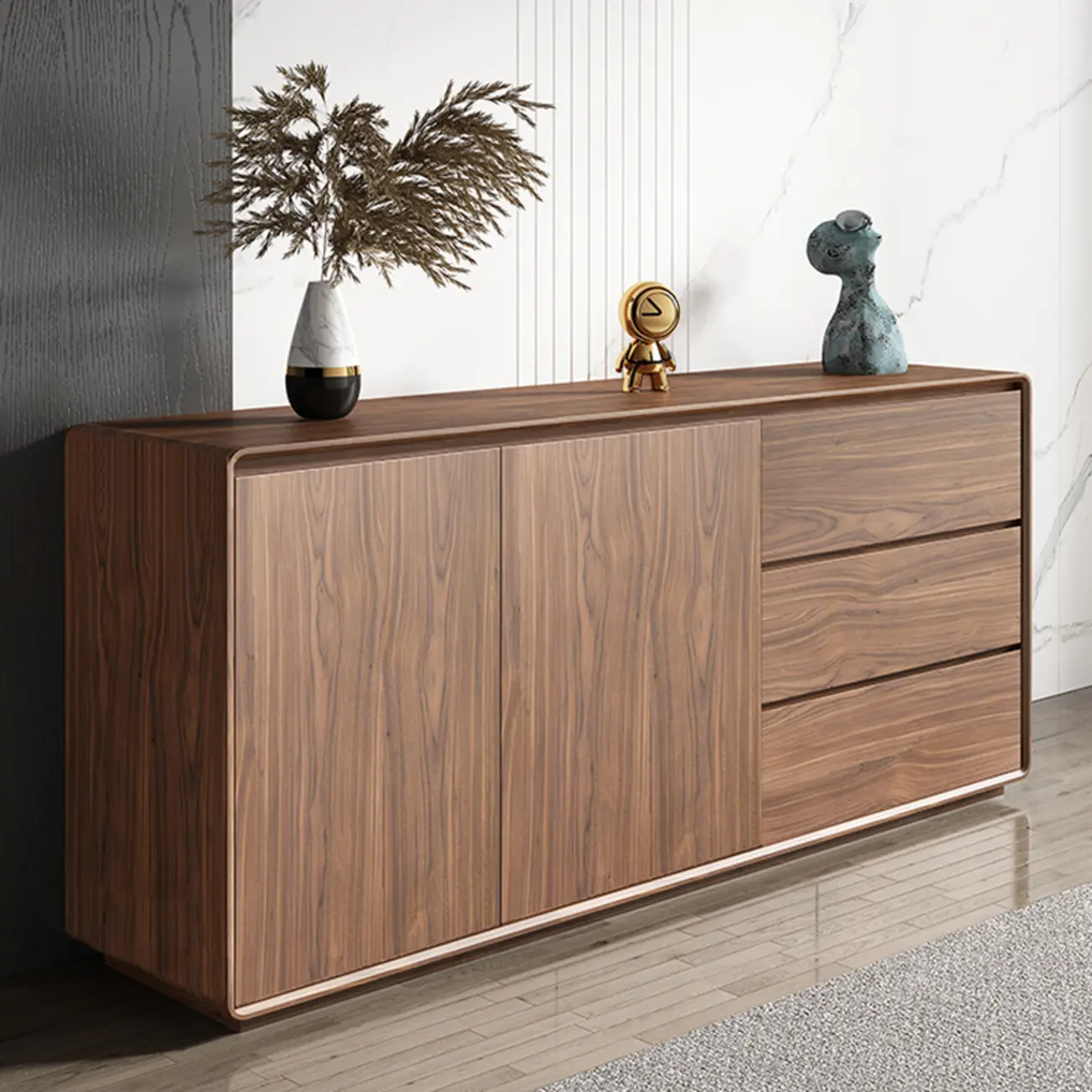 Large Cocoa Wooden Storage Cabinet with Drawers & Doors Image - 3 | homeyfad