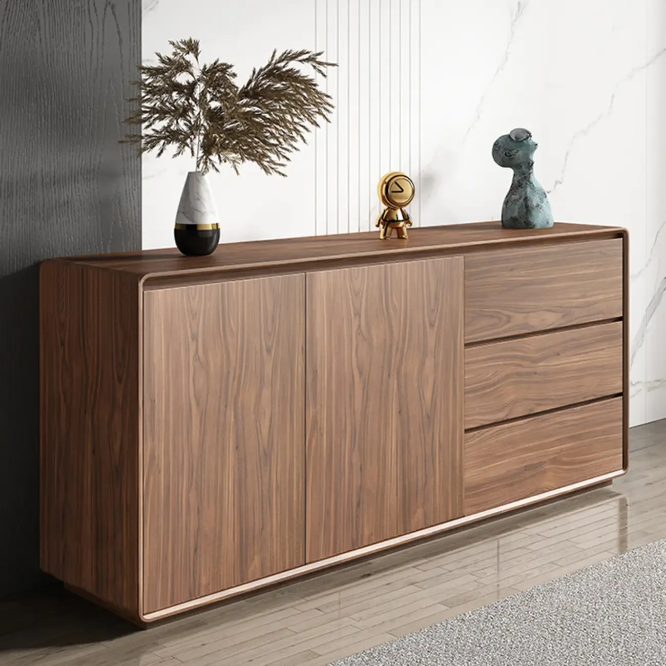 Large Cocoa Wooden Storage Cabinet with Drawers & Doors Image - 3