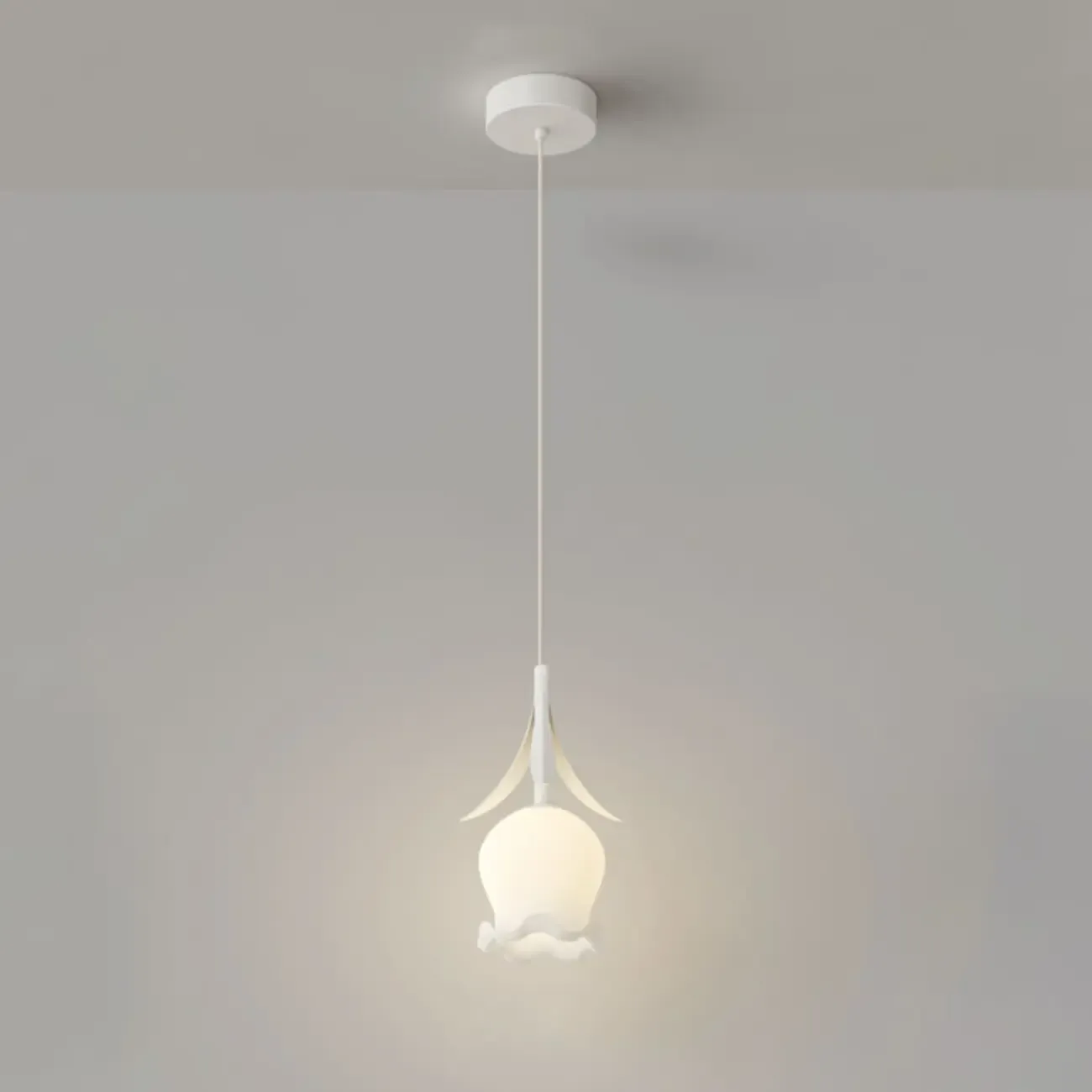 Elegant White Glass Floral LED Pendant Light for Living Room Image - 6