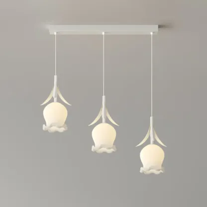 Elegant White Glass Floral LED Pendant Light for Living Room Image - 8