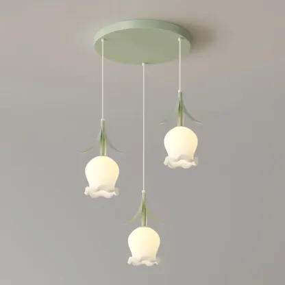 Elegant White Glass Floral LED Pendant Light for Living Room Image - 11