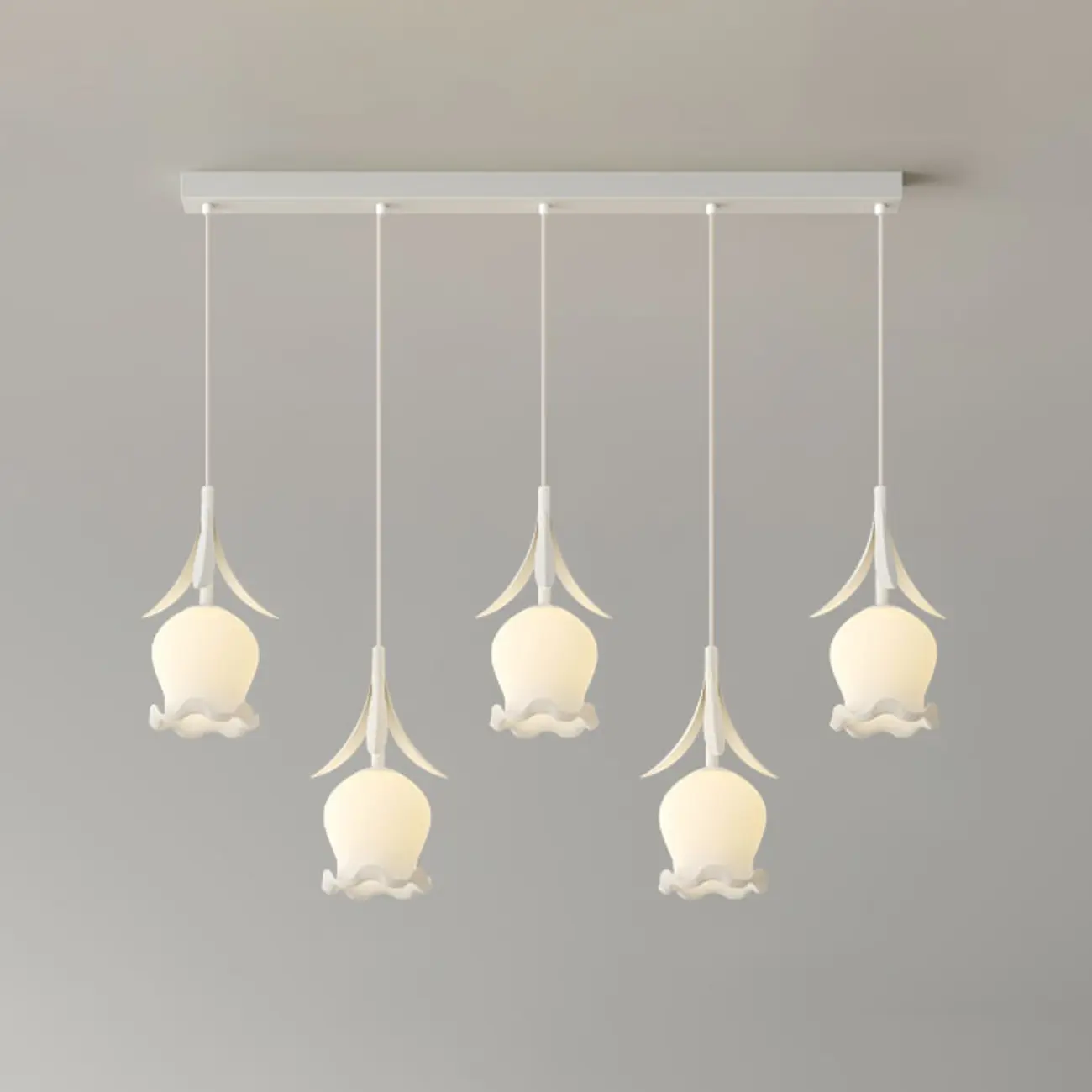 Elegant White Glass Floral LED Pendant Light for Living Room Image - 12 | homeyfad