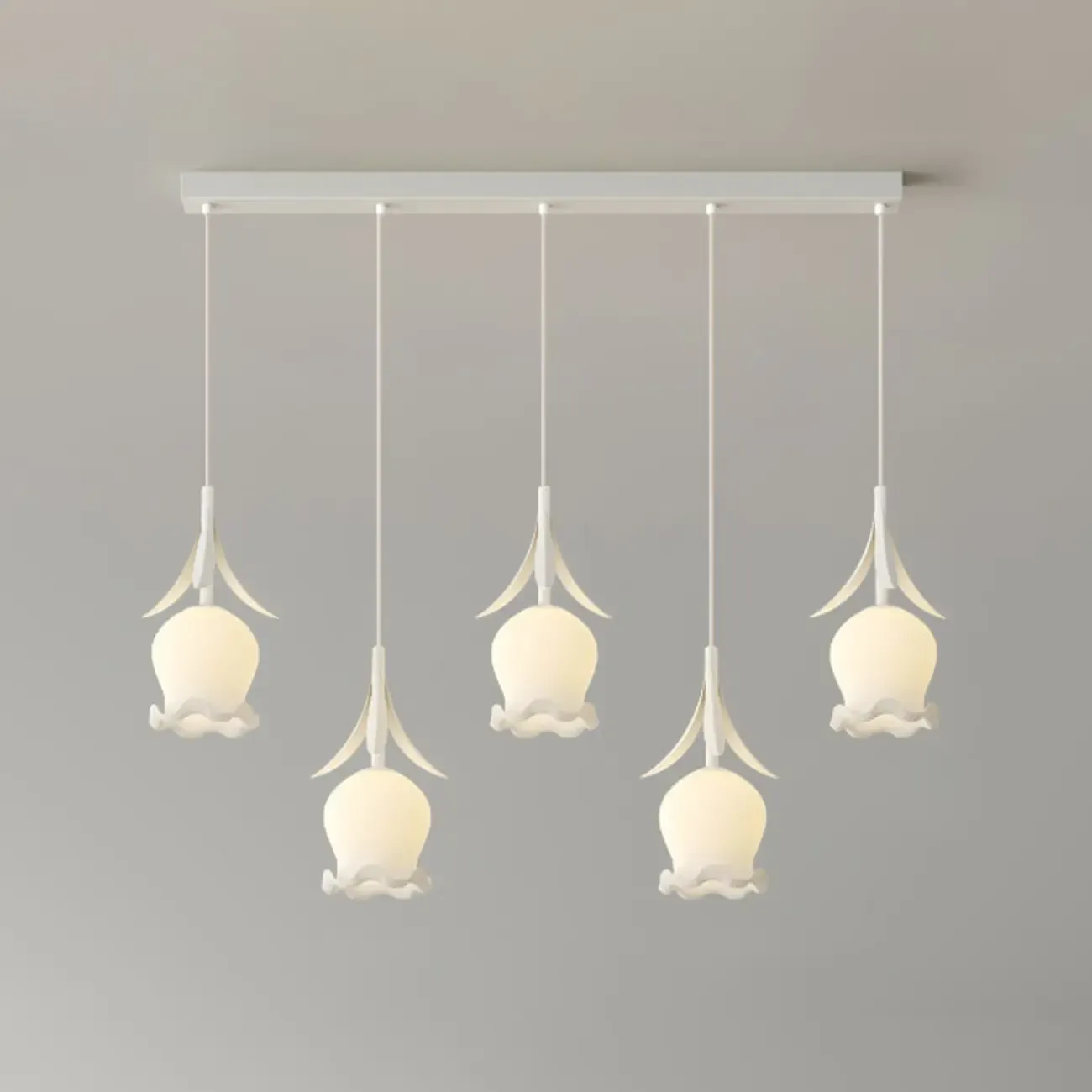 Elegant White Glass Floral LED Pendant Light for Living Room Image - 12