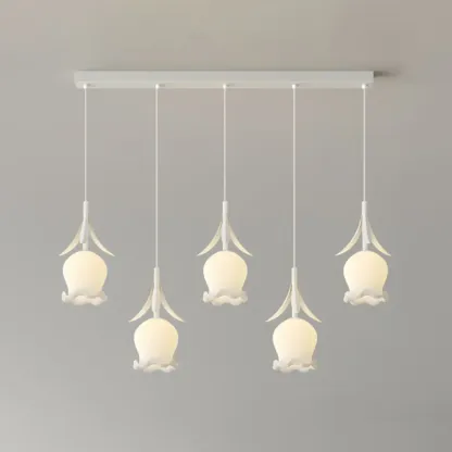 Elegant White Glass Floral LED Pendant Light for Living Room Image - 12