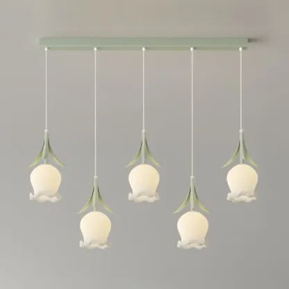 Elegant White Glass Floral LED Pendant Light for Living Room Image - 13