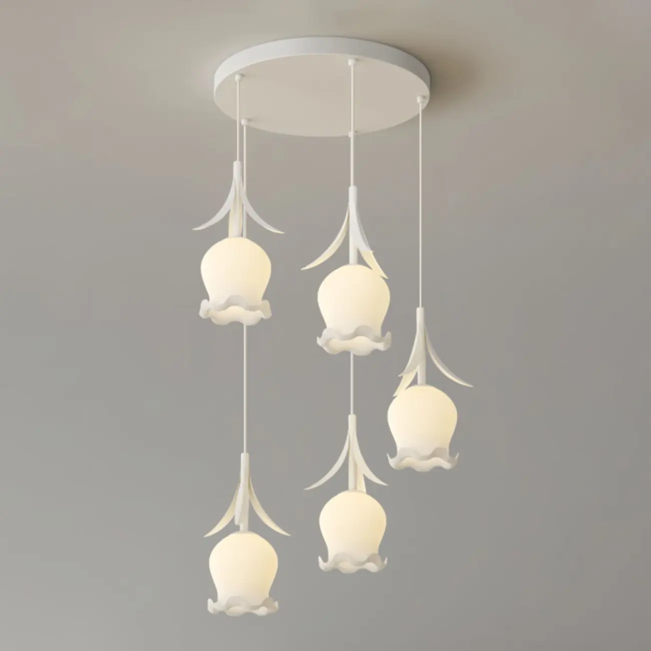 Elegant White Glass Floral LED Pendant Light for Living Room Image - 14 | homeyfad