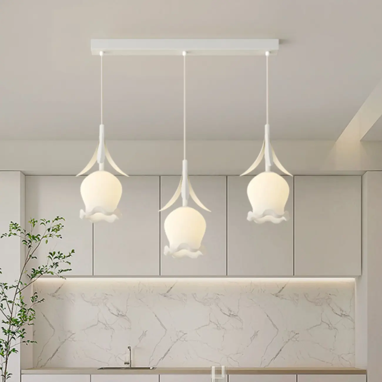 Elegant White Glass Floral LED Pendant Light for Living Room Image - 22 | homeyfad
