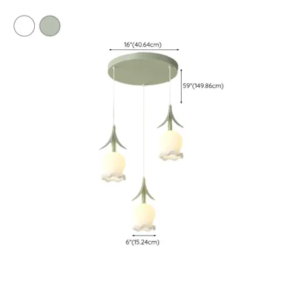 Elegant White Glass Floral LED Pendant Light for Living Room Image - 24