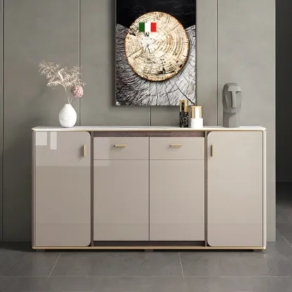 Glam Off-White Stone Top Sideboard with Cabinets Image - 1