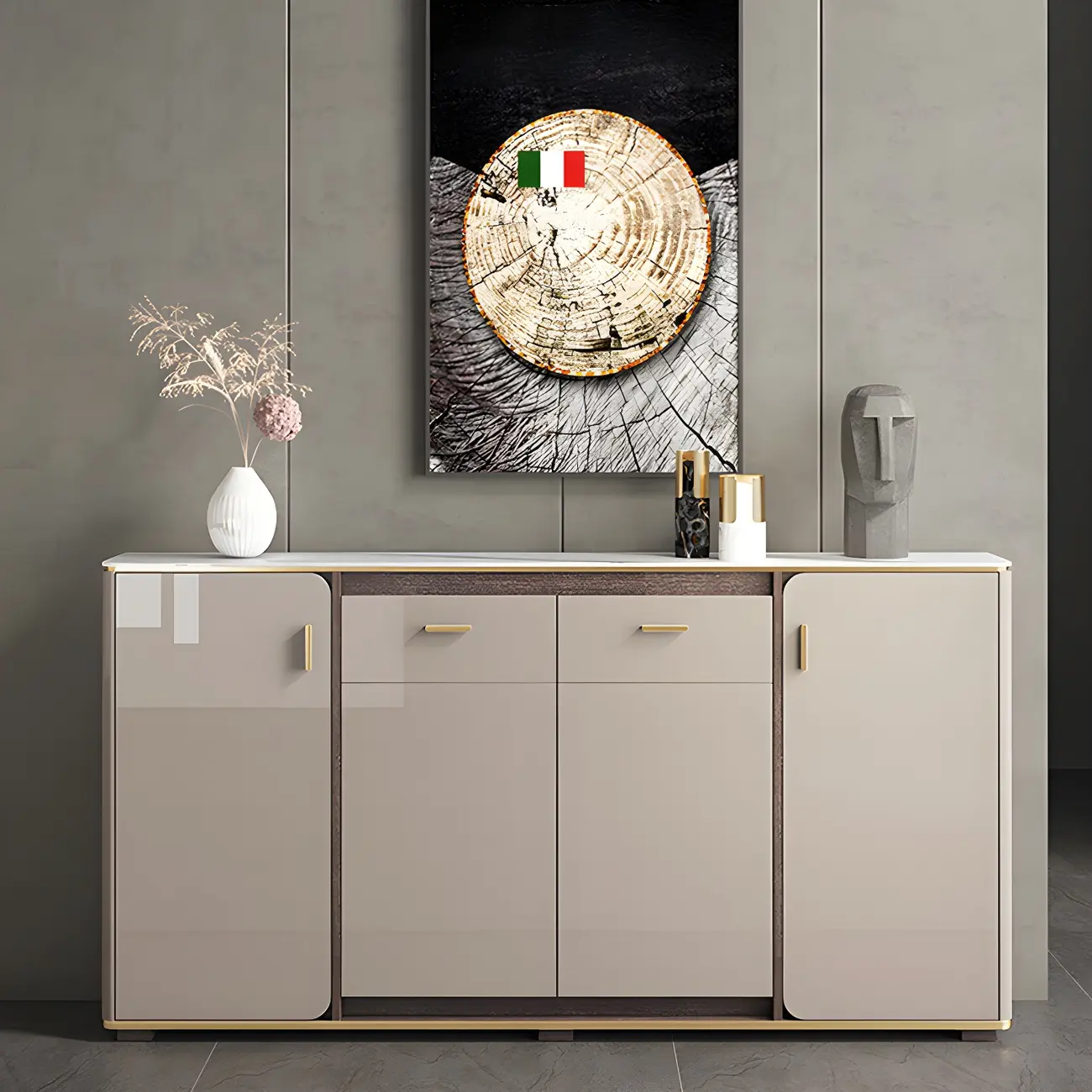 Glam Off-White Stone Top Sideboard with Cabinets Image - 3 | homeyfad
