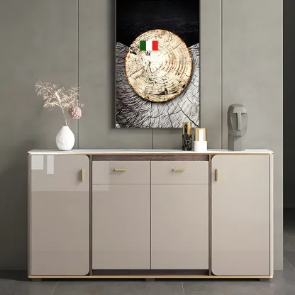 Glam Off-White Stone Top Sideboard with Cabinets Image - 3
