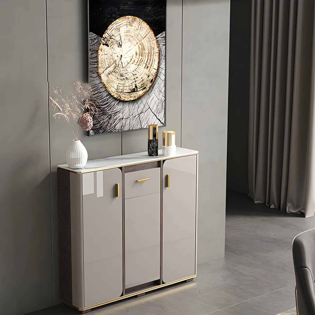 Glam Off-White Stone Top Sideboard with Cabinets Image - 4 | homeyfad