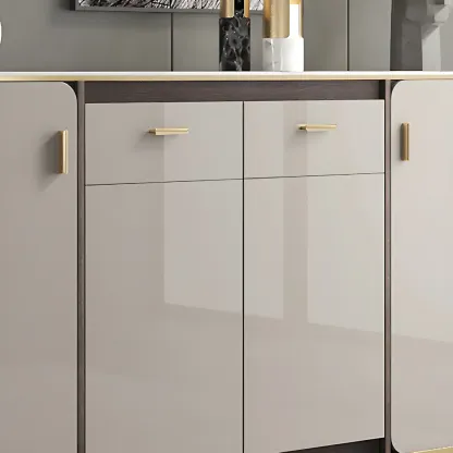 Glam Off-White Stone Top Sideboard with Cabinets Image - 7