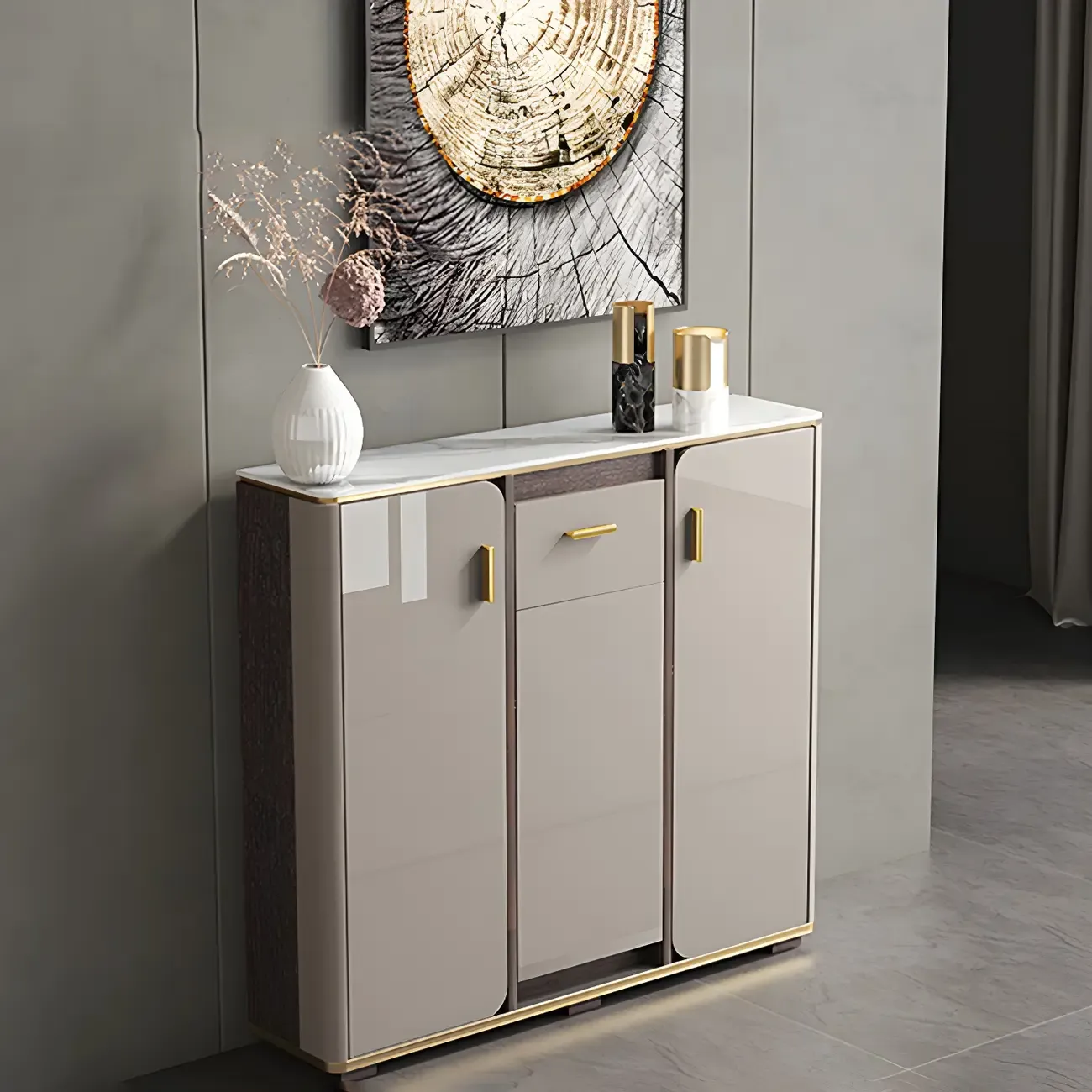 Glam Off-White Stone Top Sideboard with Cabinets | HomeyFad