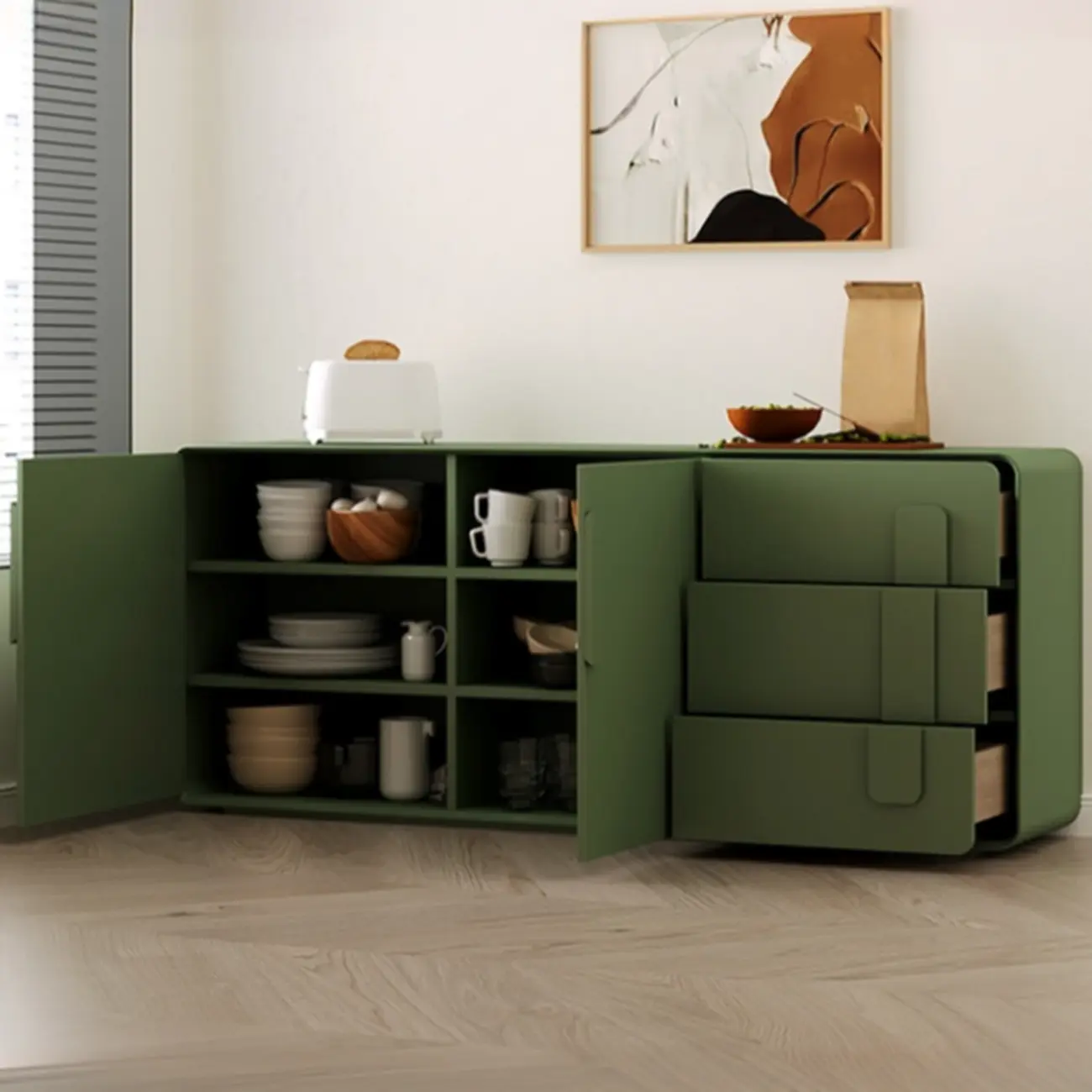 Composite Wood Green Storage Cabinet with Minimalist Style Image - 2 | homeyfad
