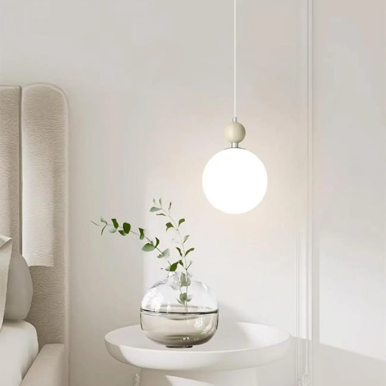 Elegant Milky Glass Globe LED Pendant Light with Bead Detail for Decor Image - 1 | homeyfad
