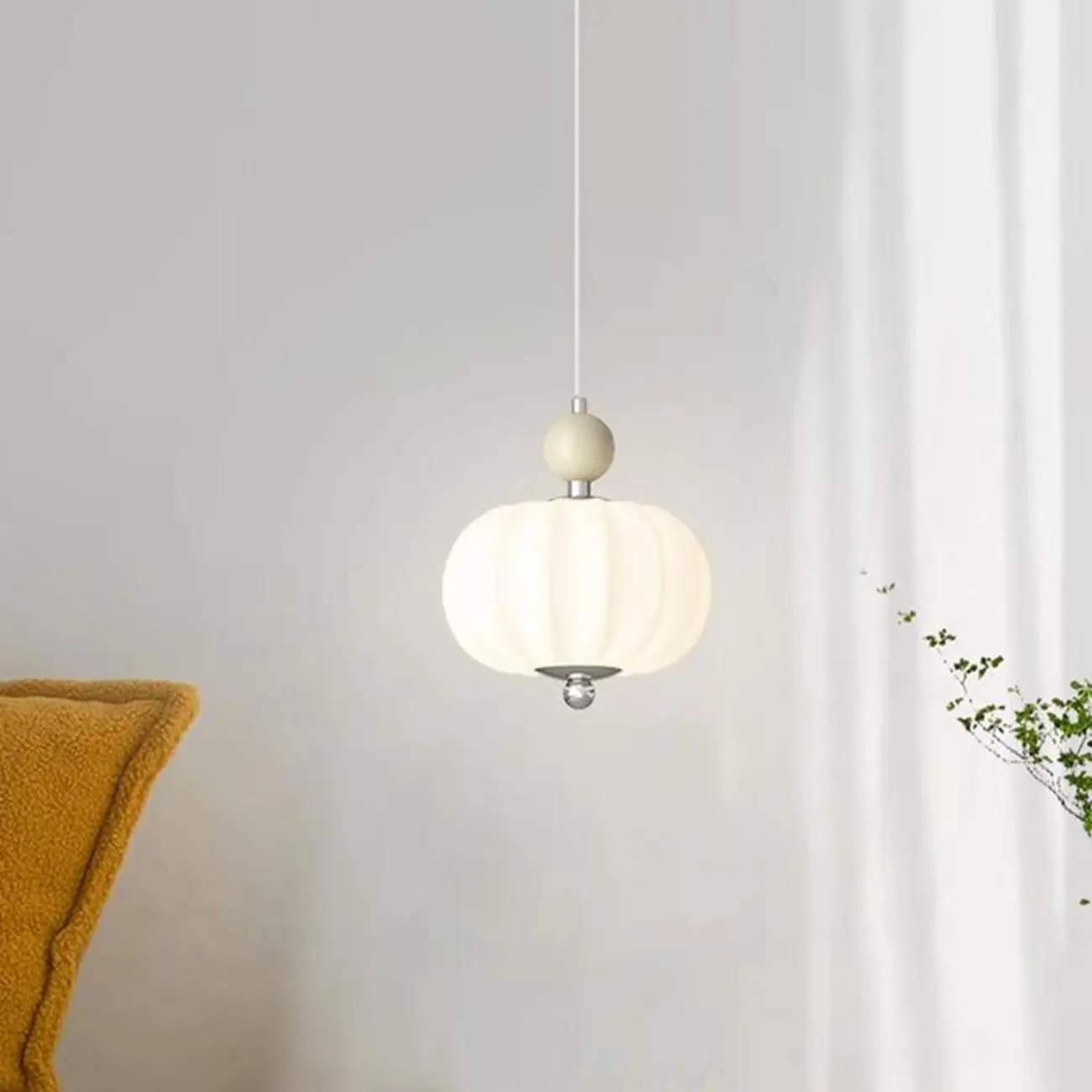 Elegant Milky Glass Globe LED Pendant Light with Bead Detail for Decor Image - 4 | homeyfad