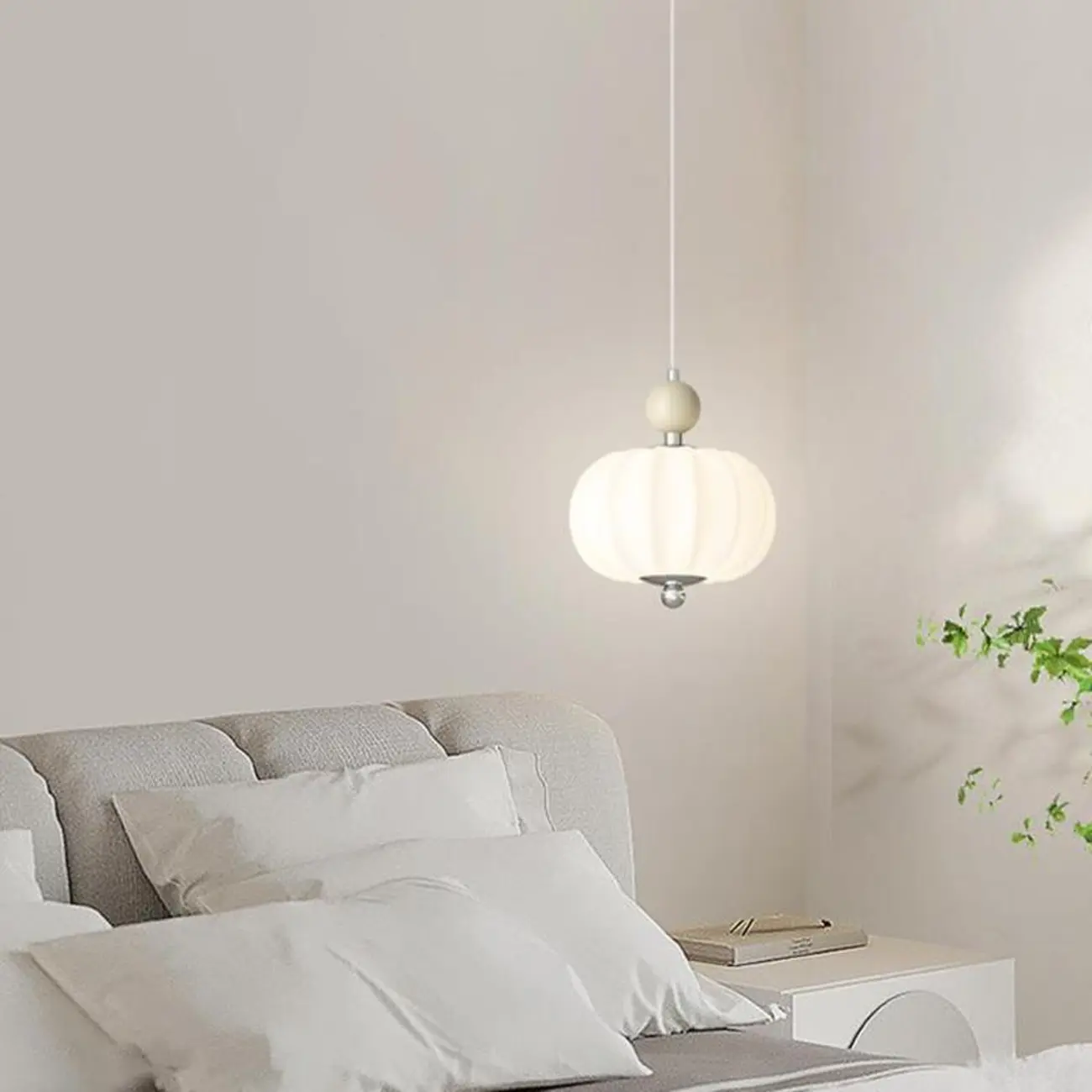 Elegant Milky Glass Globe LED Pendant Light with Bead Detail for Decor Image - 5 | homeyfad