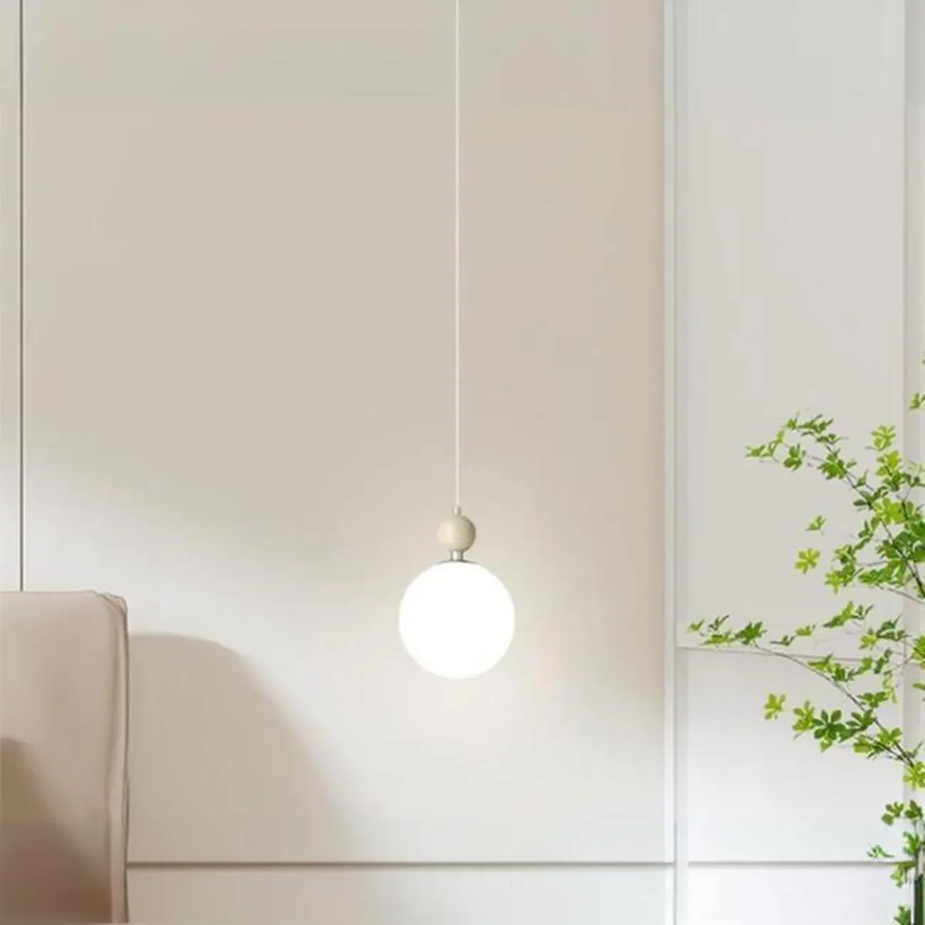 Elegant Milky Glass Globe LED Pendant Light with Bead Detail for Decor Image - 6 | homeyfad