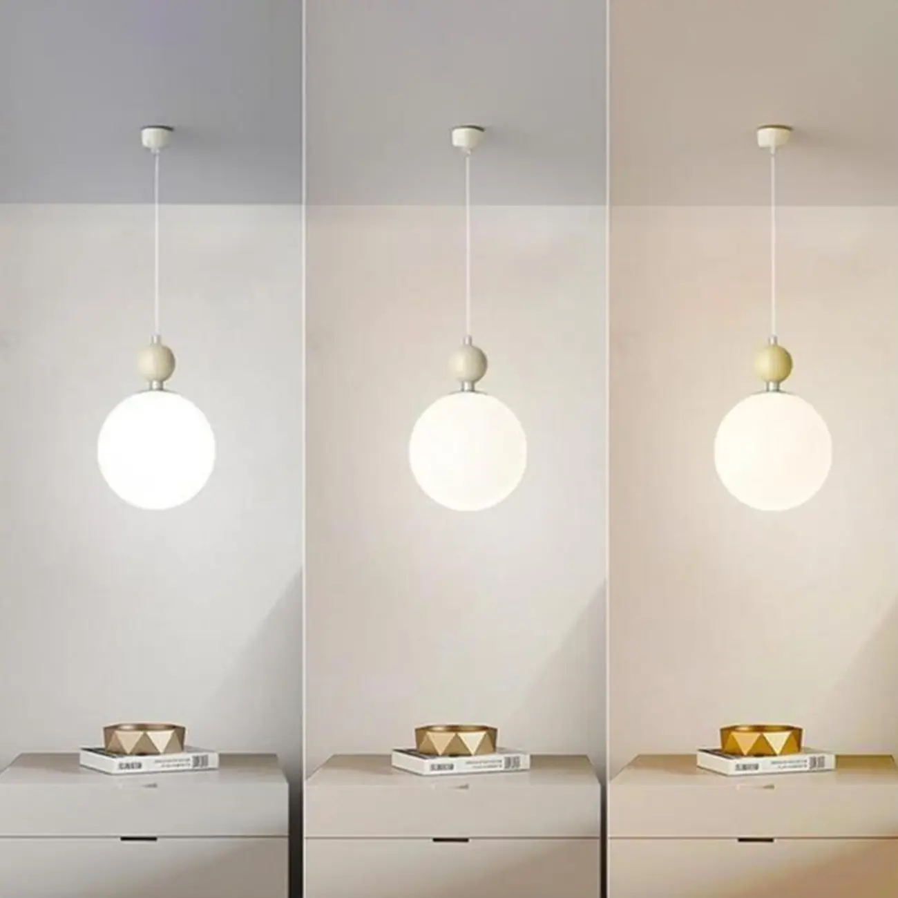 Elegant Milky Glass Globe LED Pendant Light with Bead Detail for Decor Image - 8 | homeyfad