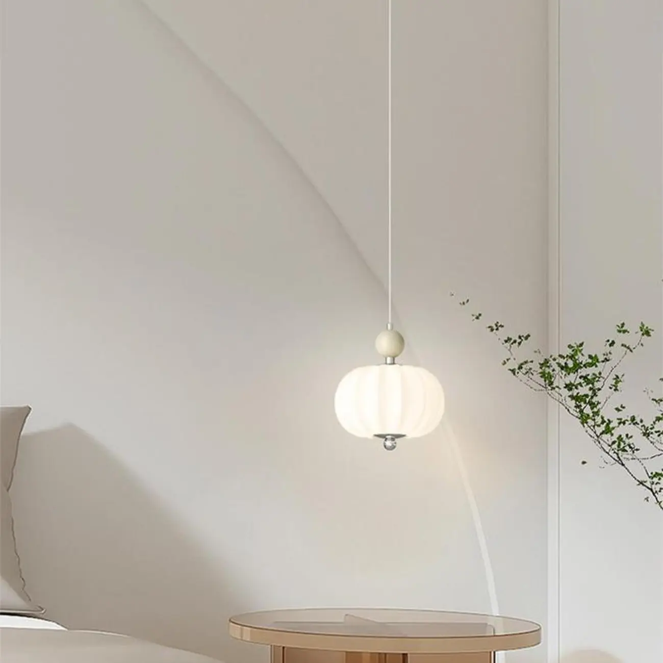 Elegant Milky Glass Globe LED Pendant Light with Bead Detail for Decor Image - 13 | homeyfad