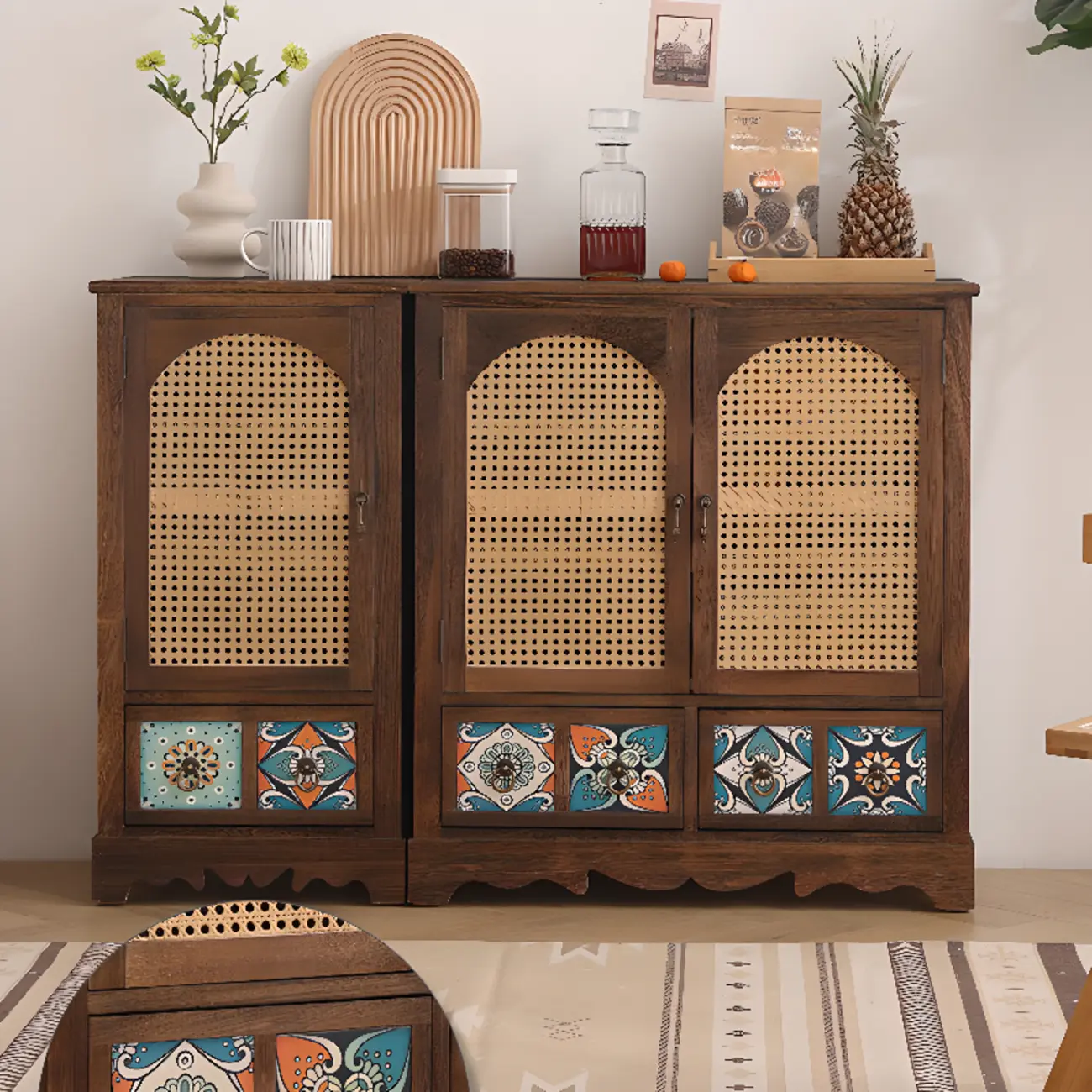 Tropical Solid Wood Storage Cabinet with Drawers for Entryway Image - 1 | homeyfad