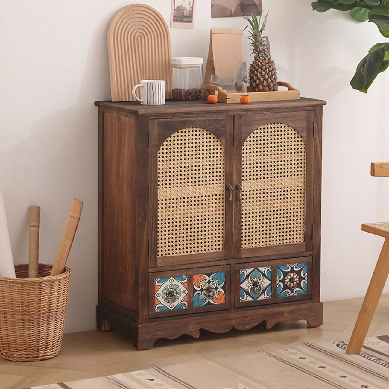 Tropical Solid Wood Storage Cabinet with Drawers for Entryway Image - 3 | homeyfad