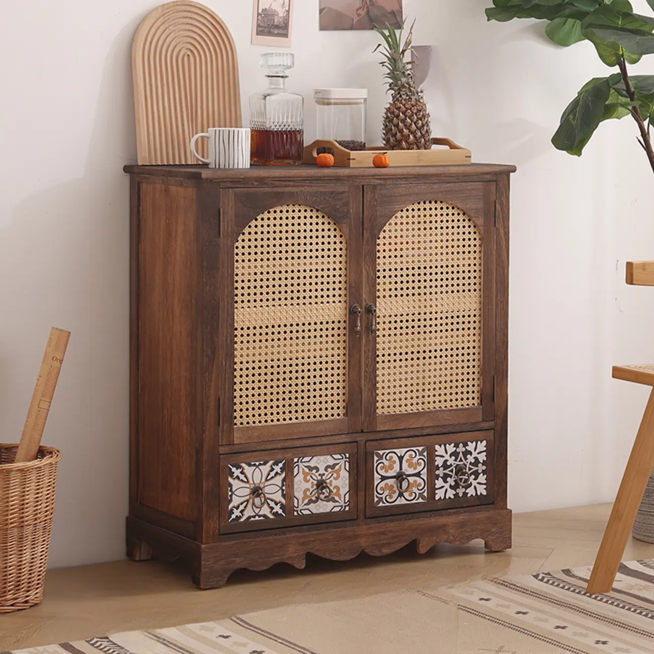 Tropical Solid Wood Storage Cabinet with Drawers for Entryway Image - 4 | homeyfad