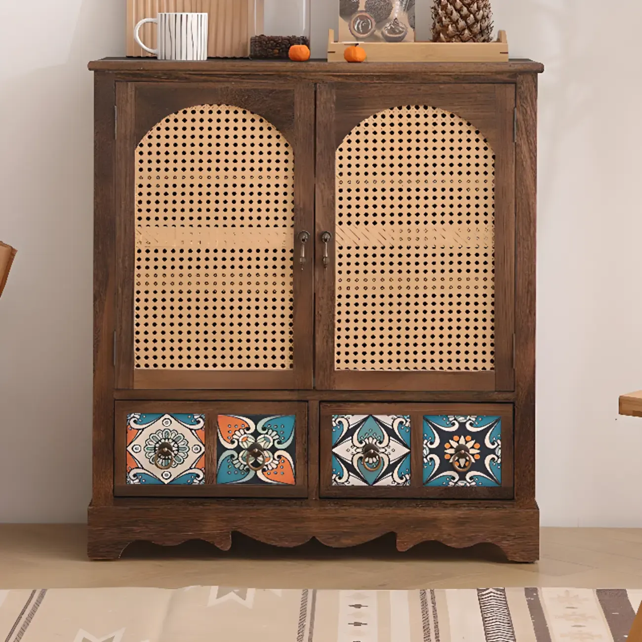Tropical Solid Wood Storage Cabinet with Drawers for Entryway Image - 6