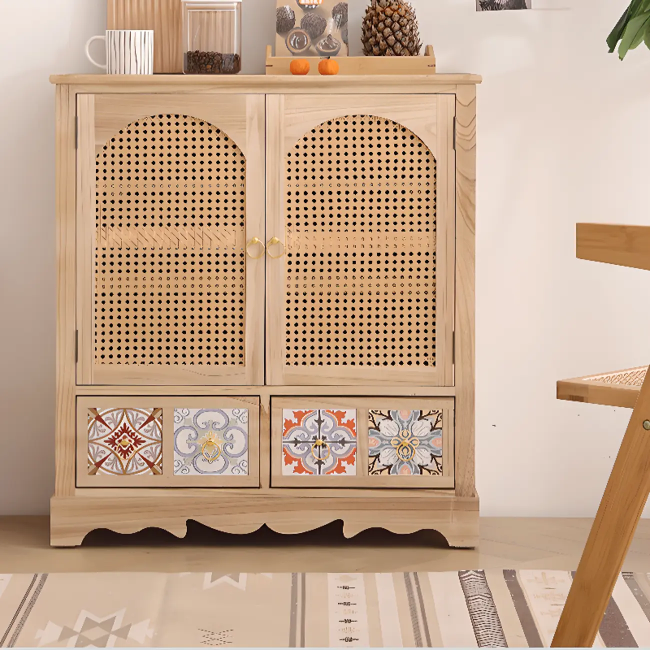 Tropical Solid Wood Storage Cabinet with Drawers for Entryway Image - 8 | homeyfad