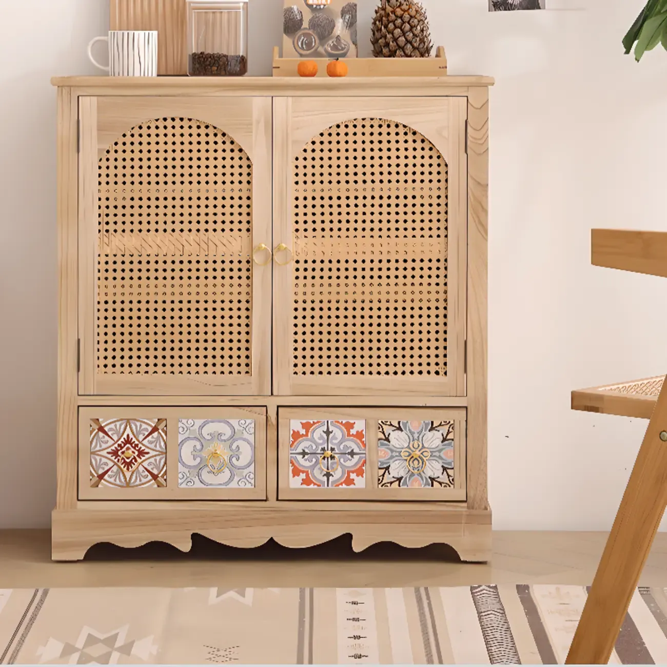 Tropical Solid Wood Storage Cabinet with Drawers for Entryway Image - 8
