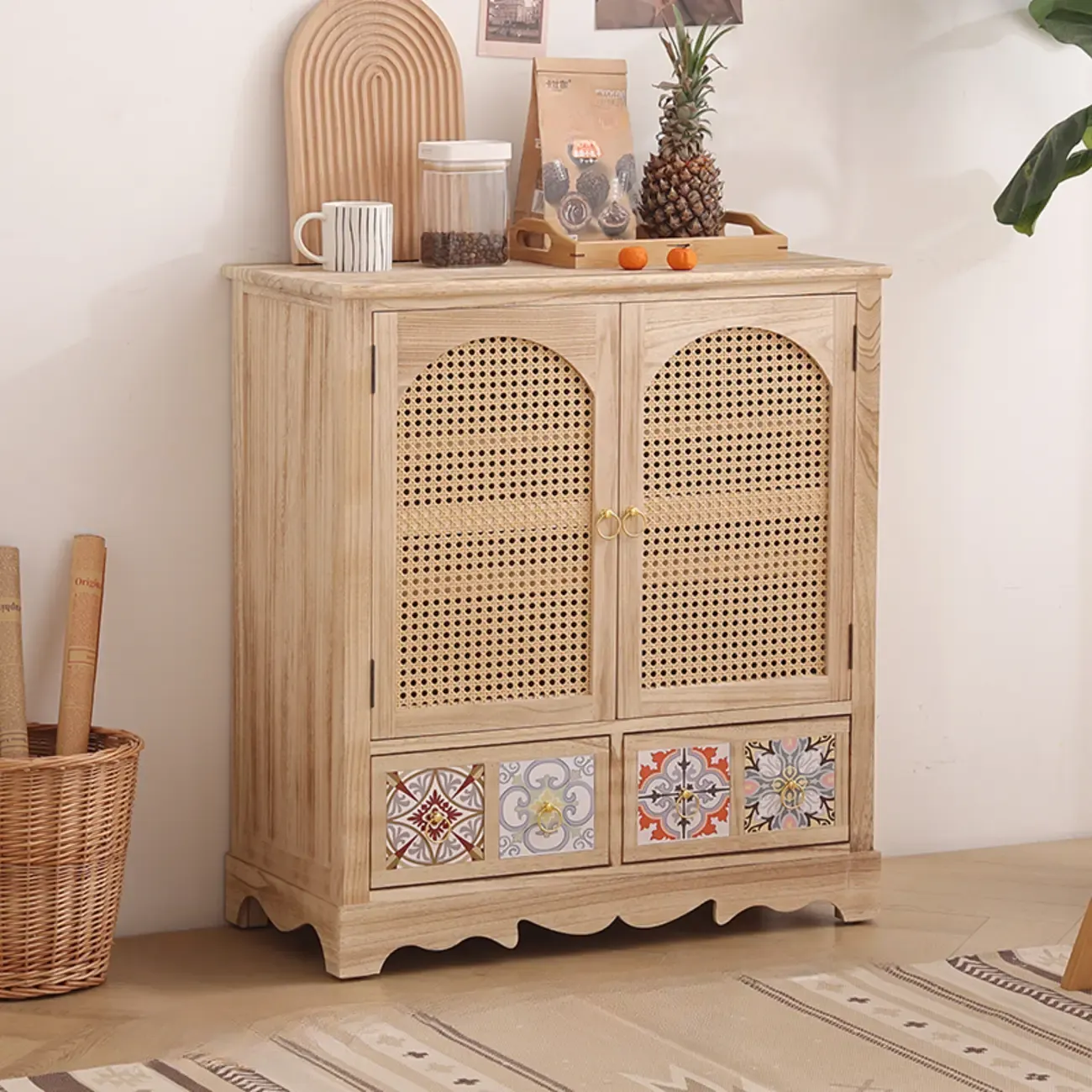 Tropical Solid Wood Storage Cabinet with Drawers for Entryway Image - 9