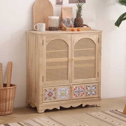 Tropical Solid Wood Storage Cabinet with Drawers for Entryway Image - 9