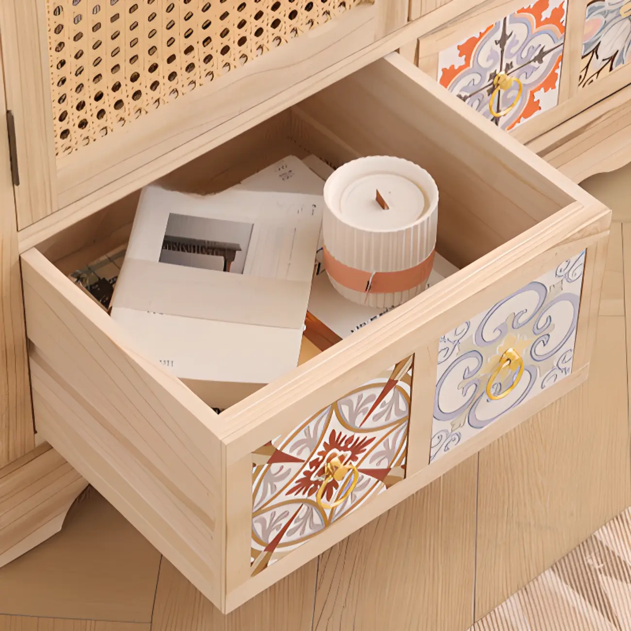 Tropical Solid Wood Storage Cabinet with Drawers for Entryway Image - 11 | homeyfad