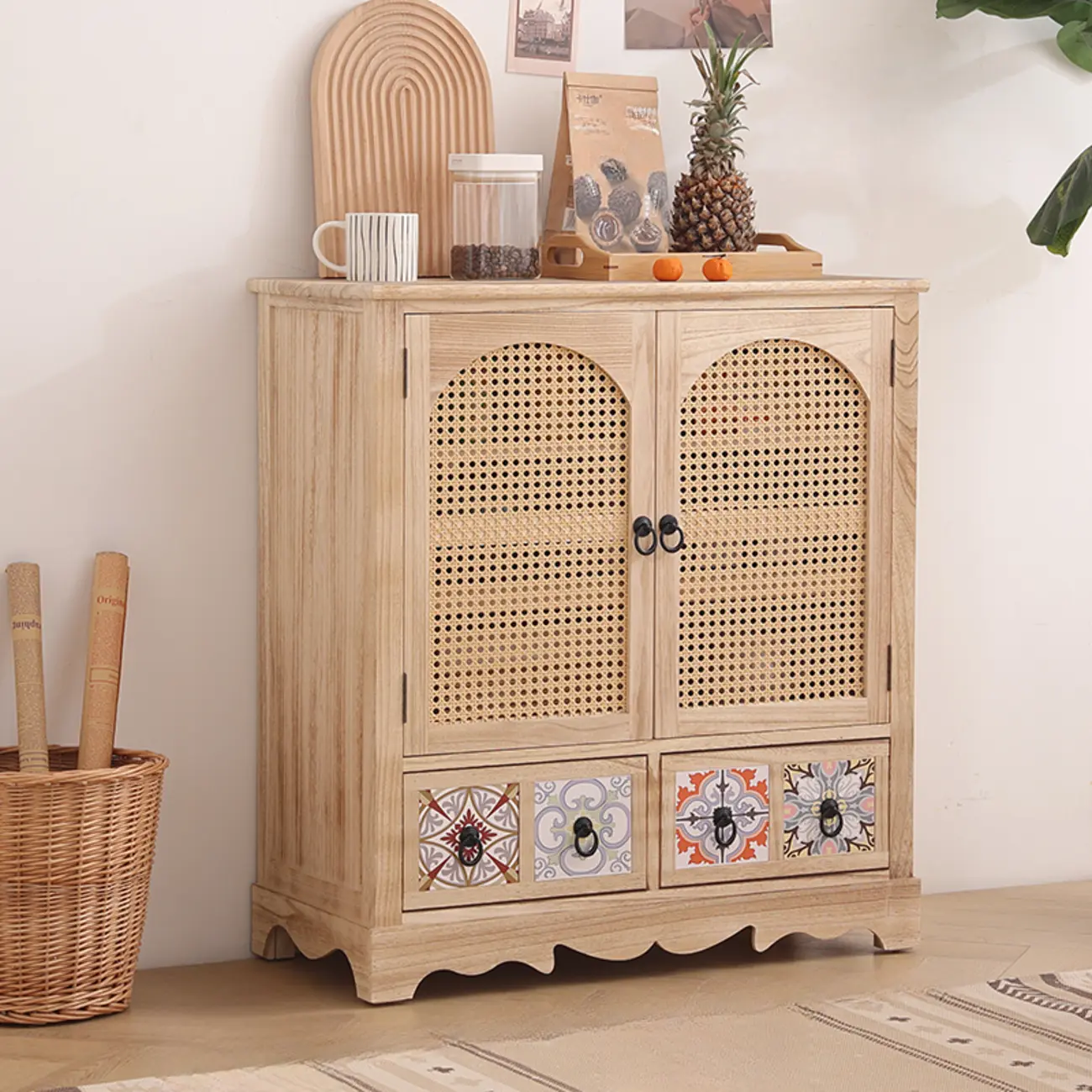 Tropical Solid Wood Storage Cabinet with Drawers for Entryway Image - 12 | homeyfad