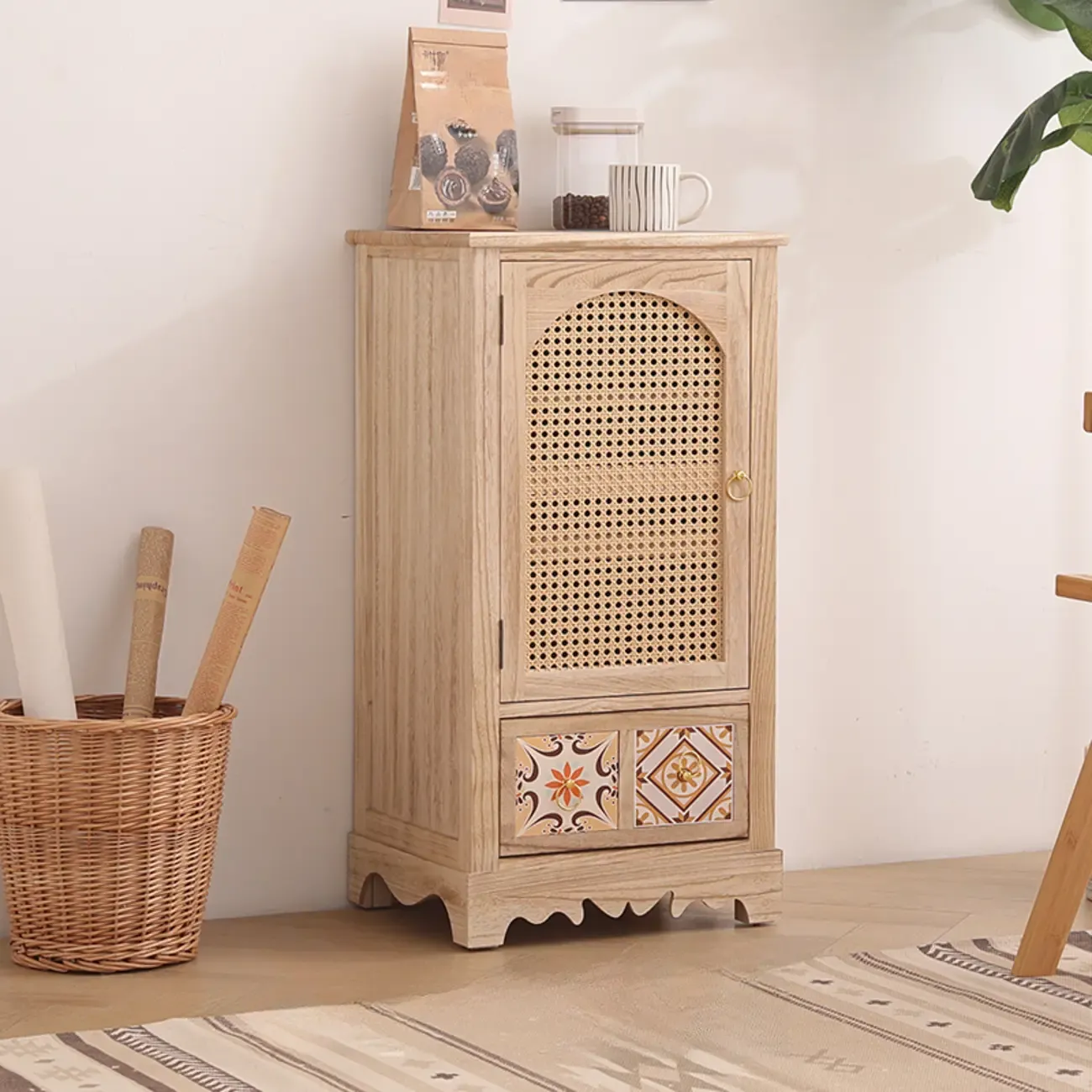 Tropical Solid Wood Storage Cabinet with Drawers for Entryway Image - 14