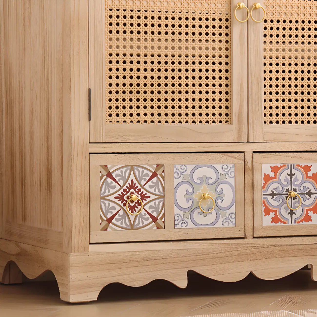 Tropical Solid Wood Storage Cabinet with Drawers for Entryway Image - 17 | homeyfad