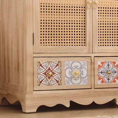 Tropical Solid Wood Storage Cabinet with Drawers for Entryway Image - 17