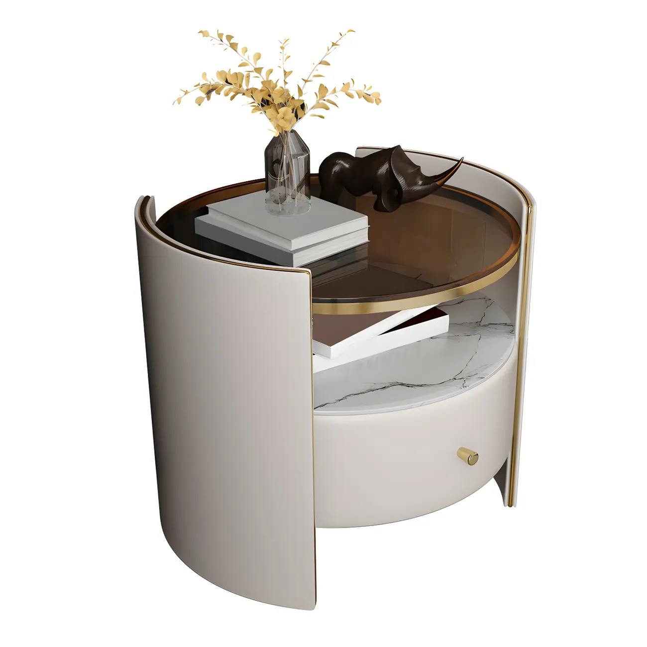 Luxury Glass Top Nightstand with Drawer Storage and Open Cubby Image - 5 | homeyfad