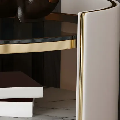 Luxury Glass Top Nightstand with Drawer Storage and Open Cubby Image - 7