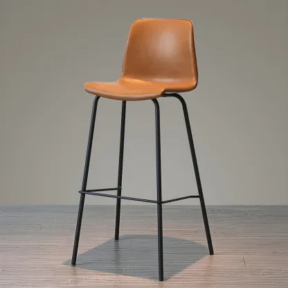 Vintage Leather Bar Stool with Low Backrest and Footrest Image - 1