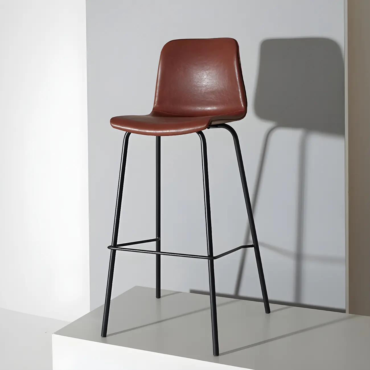 Vintage Leather Bar Stool with Low Backrest and Footrest Image - 2 | homeyfad