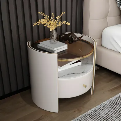 Luxury Glass Top Nightstand with Drawer Storage and Open Cubby Image - 9