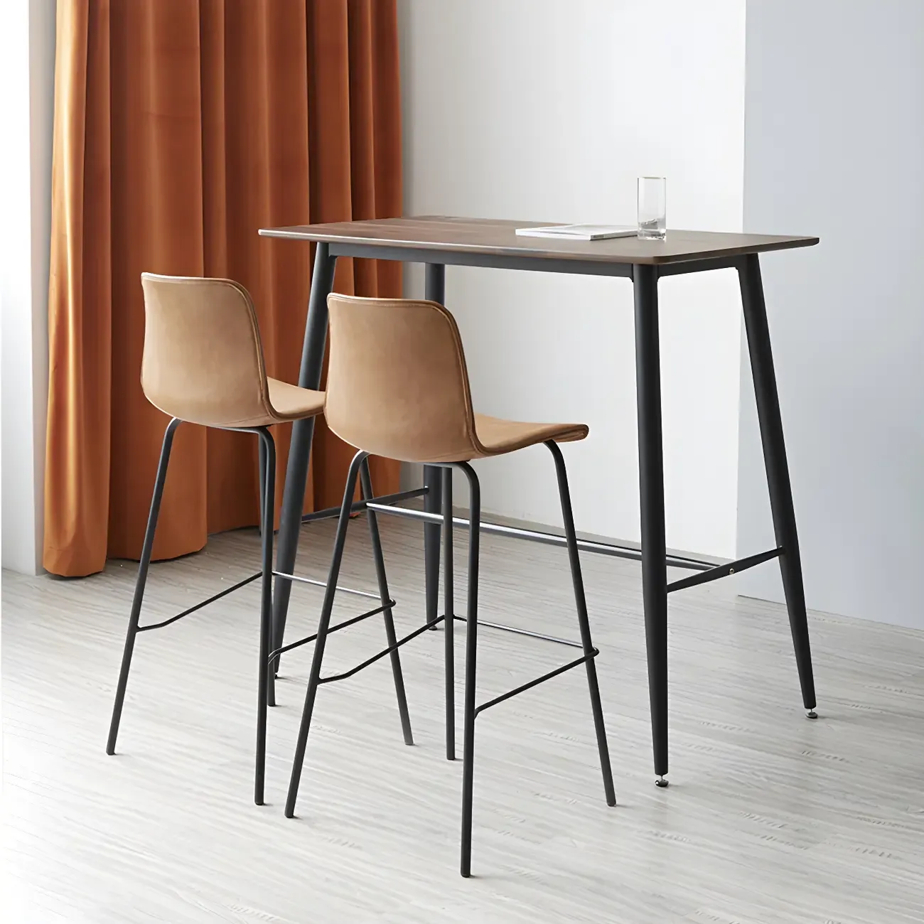 Vintage Leather Bar Stool with Low Backrest and Footrest Image - 4