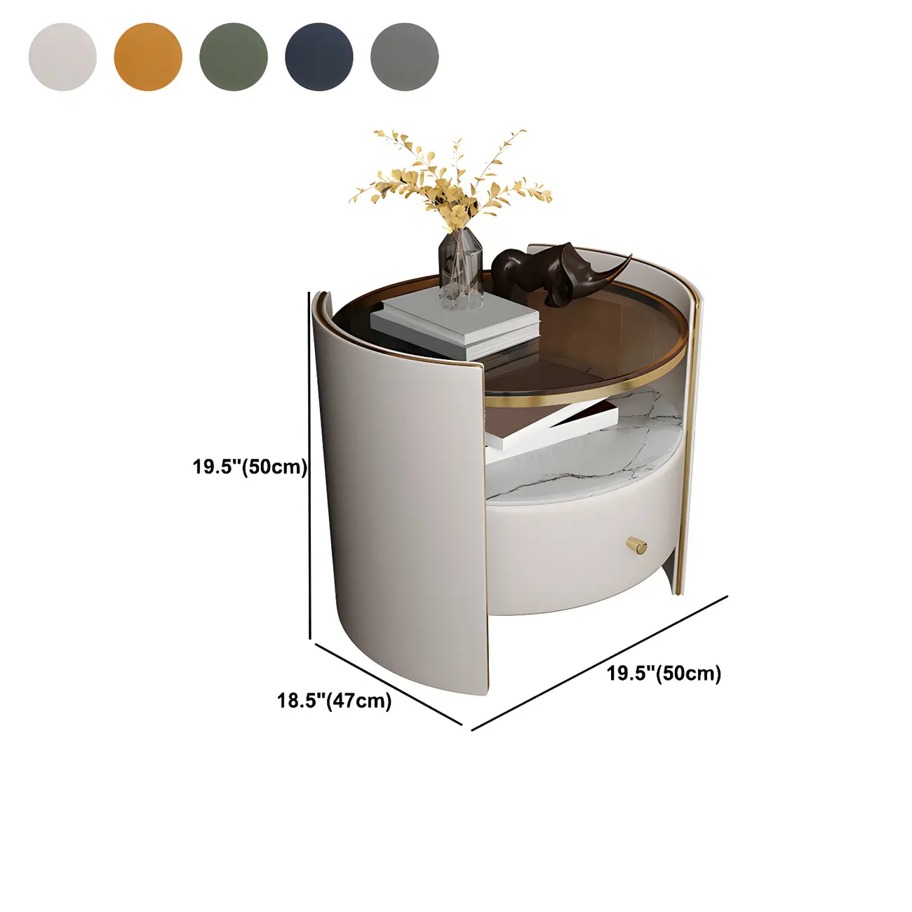 Luxury Glass Top Nightstand with Drawer Storage and Open Cubby #size | homeyfad